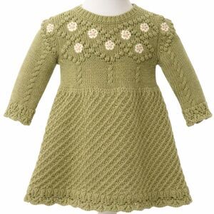 Cupcakes and Cashmere Baby Girl Knit Dress 3-6 Sage Green Floral Cable Sweater